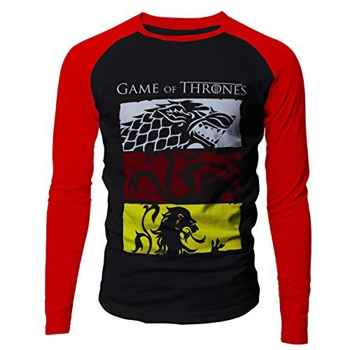 Camiseta masculina manga longa raglan Game of Thrones Stark Lennister Targaryen tamanho:GG;cor:Preto