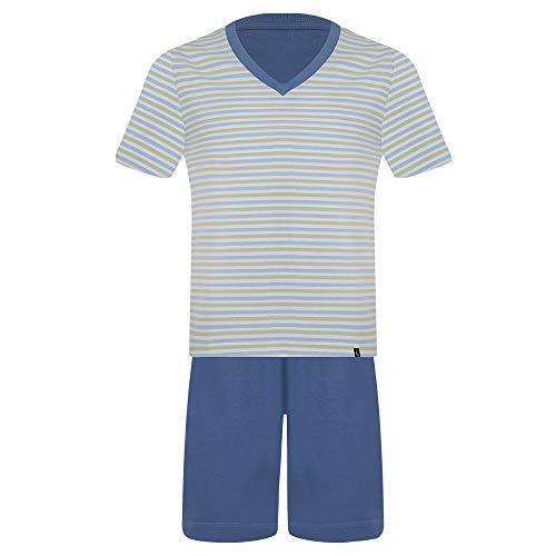 Pijama Lupo KM Curto - Gola V - Listrado meninos Azul Claro 10