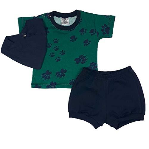 Conjunto Bebê Camiseta Patas + Shorts + Bandana azul/verde M