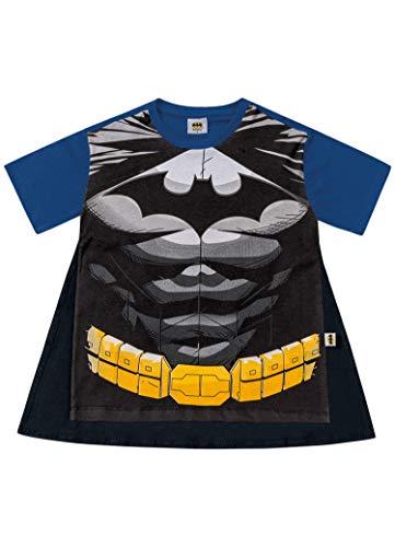 Camiseta com Capa Meia Malha Batman, Fakini, Meninos, Azul Escuro, 10