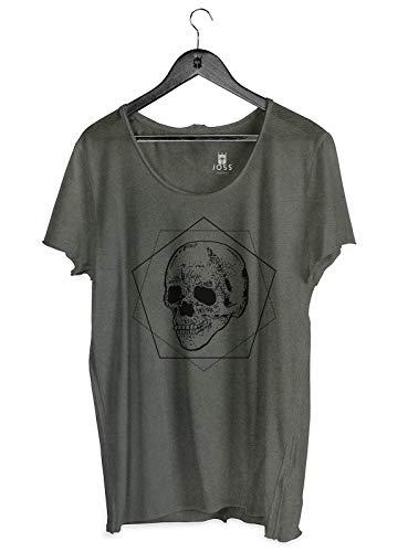 Camiseta Estonada Corte à Fio Estampada Poligono Skull, Joss, Masculino, Chumbo, Pequeno
