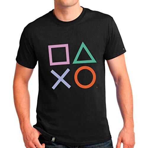Camiseta Playstation Classic Symbols, Banana Geek, Adulto Unissex, Preto (colorido), G