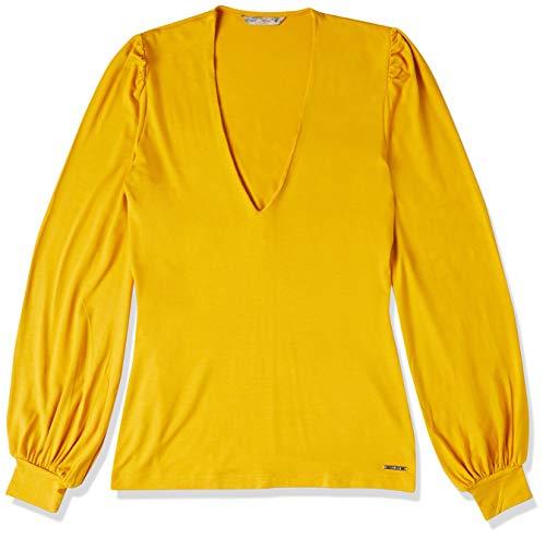 Blusa com manga bufante e decote em V, Colcci, Feminino, Amarelo (Amarelo Fireball), PP