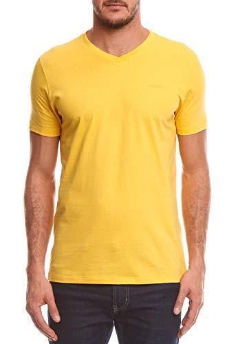 Camiseta básica gola V com logo bordado, Colcci, Masculino, Amarelo Impulse, P