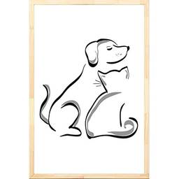Quadro Ilustração Cachorro E Gato Decore Pronto Multicor Pequeno 20x30cm