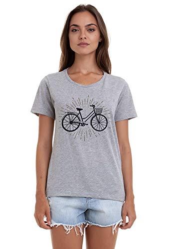 Camiseta Manga Curta Estamapda Bicicleta, Joss, Feminino, Cinza, Grande