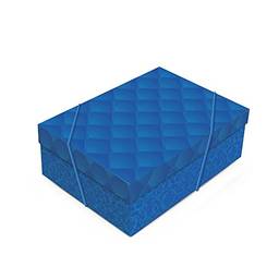 Caixa Para Presente Retangular com Tampa Cromus Embalagens na Estampa Luxuria Azul com Fechamento em Elástico 46x33x14 cm com 10 Unidades