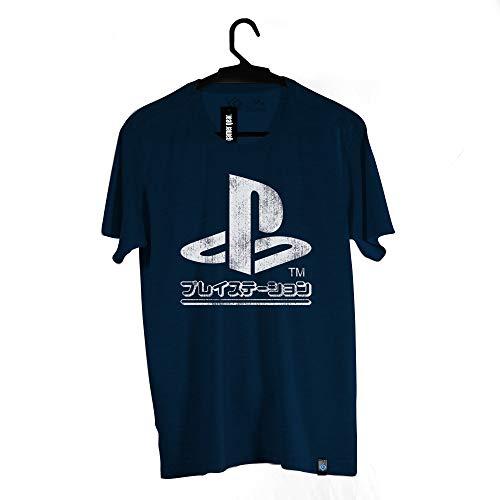 Camiseta Brand Logo Japonês, Playstation, Adulto Unissex, Azul Escuro, G