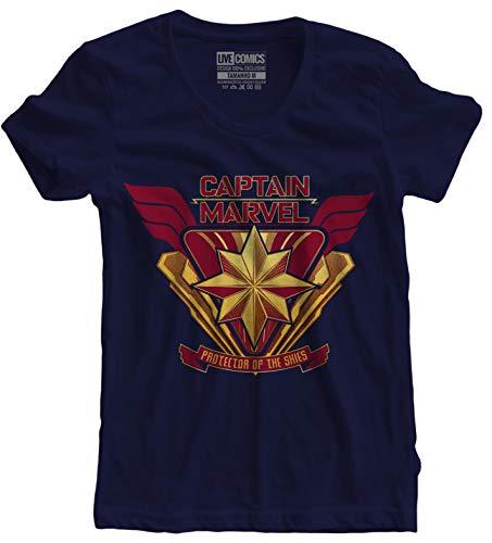 Camiseta feminina Capitã Marvel marinho Live Comics cor:Azul;tamanho:GG
