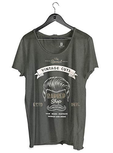 Camiseta Estonada Corte à Fio Estampada Vintage Cuts, Joss, Masculino, Chumbo, Grande
