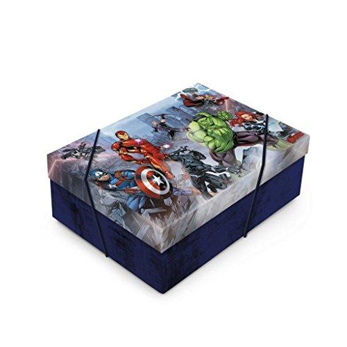 Caixa Para Presente Retangular com Tampa Cromus Embalagens na Estampa Avengers com Fechamento em Elástico 24x18x8 cm com 10 Unidades