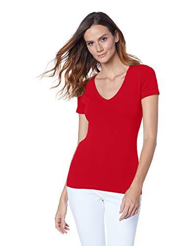 Camiseta Básica Gola V, Hering, Feminino, Vermelho 2 liso, G