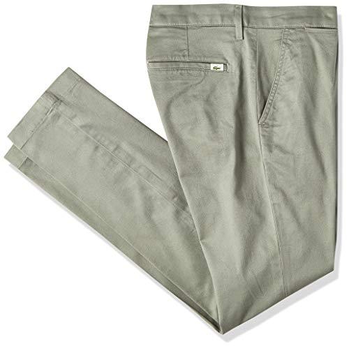 Calça chino masculina Slim Fit com stretch em gabardine, Verde Militar, 38/32
