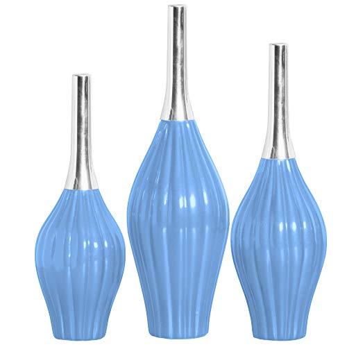 Trio de Vasos Leblom com Alumínio, Azul Frozen, Ceramicas Pegorin