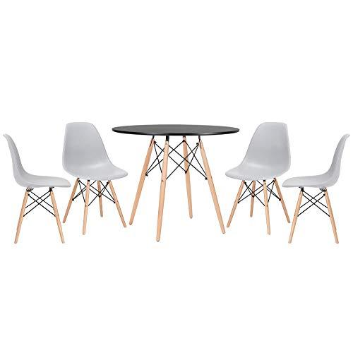 Kit - Mesa Eames 90 cm preto + 4 cadeiras Eames Eiffel Dsw cinza claro