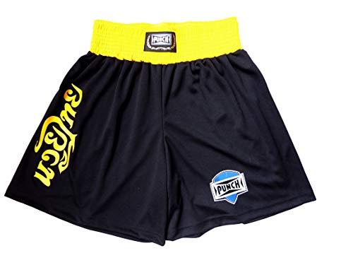 Shorts Muay Thai Com Silk Thai - Pequeno Punch Unissex P Preto Com Amarelo