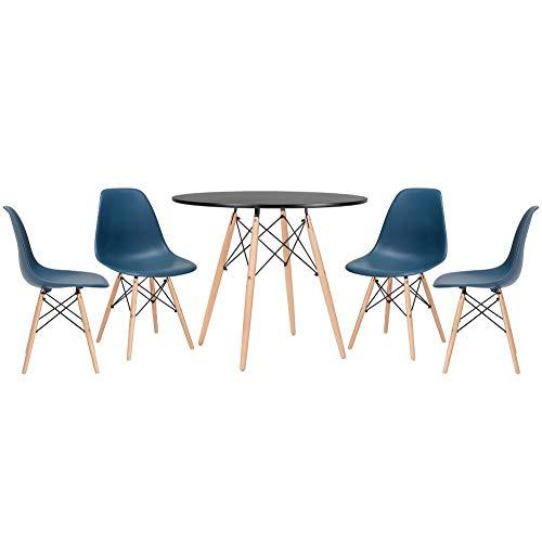 Kit - Mesa Eames 90 cm preto + 4 cadeiras Eames Eiffel Dsw azul petróleo