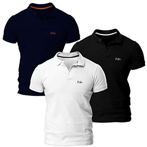 Kit com 3 Camisas Básica Piquet, Polo Match, Masculino, Preto, G