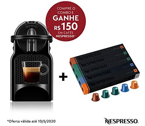 Cafeteira Nespresso Inissia Preta 110V e Seleção Lungos 50 cápsulas de café