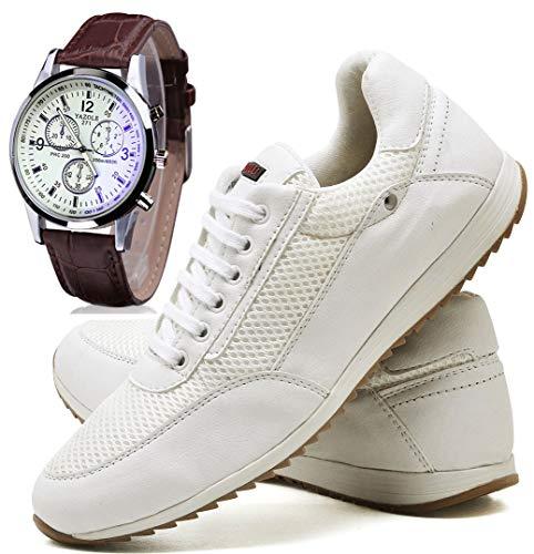 Sapatênis Sapato Casual Masculino Com Relógio JUILLI R1100DB Tamanho:38;cor:Branco;gênero:Masculino