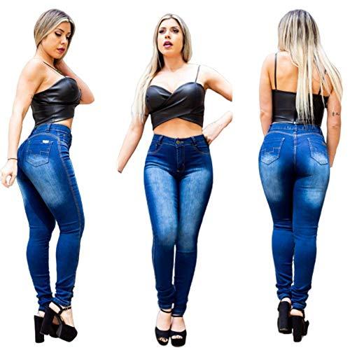 Calça Jeans Feminina Manchada Skinny (Azul, 42)