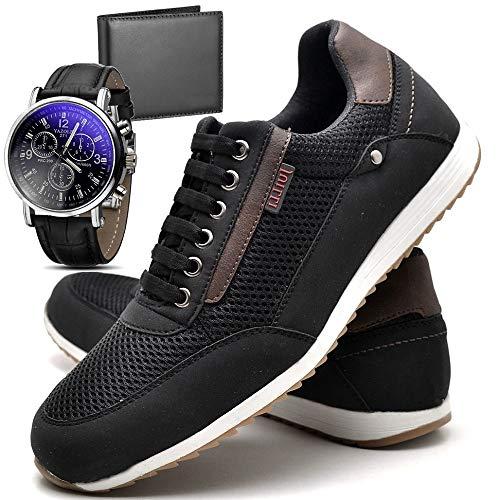 Sapatênis Sapato Casual Com Relógio e Carteira Masculino JUILLI R1100DB Tamanho:37;cor:Preto;gênero:Masculino