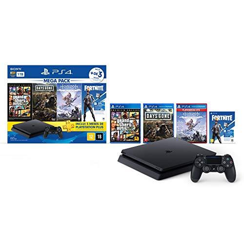 Console PlayStation 4 1TB Bundle Hits 6 - Horizon Zero Dawn Complete Edition, Days Gone, Grand Theft Auto V Premium Edition - PlayStation 4 (Versão Nacional)