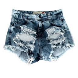 Shorts Jeans Feminino Cintura Alta Destroyed Hot Pants S02 tamanho:42