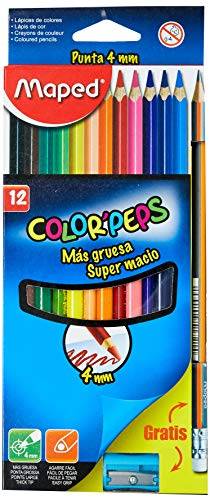 Kit Lápis de Cor 4 mm Color Peps com 1 Apontador e 1 Lápis Grafite Caixa x 12, Maped, Multicor