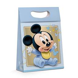 Caixa Para Presente Plus Cromus Embalagens na Estampa Mickey Baby Fun com Aba de Fechamento e Alça 22x9x32 cm com 10 Unidades