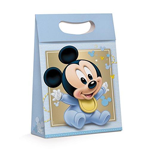 Caixa Para Presente Plus Cromus Embalagens na Estampa Mickey Baby Fun com Aba de Fechamento e Alça 18x7,5x25 cm com 10 Unidades