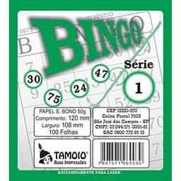 Bloco Para Bingo Verde 120x108mm 100 Folhas Tamoio, Multicor, pacote de 15