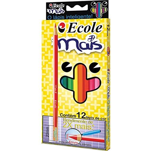 Ebras Ecole 1000004, Lápis de Cor, Sextavado Ecole Mais 12 Cores Mina 4 mm, Multicor, Pacote de 06