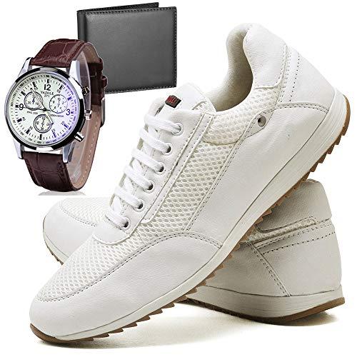Sapatênis Sapato Casual Com Relógio e Carteira Masculino JUILLI R1100DB Tamanho:44;cor:Branco;gênero:Masculino