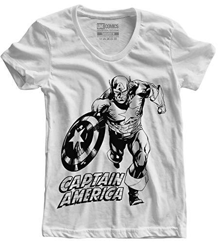 Camiseta feminina Capitão América branca Live Comics tamanho:M;cor:Branco