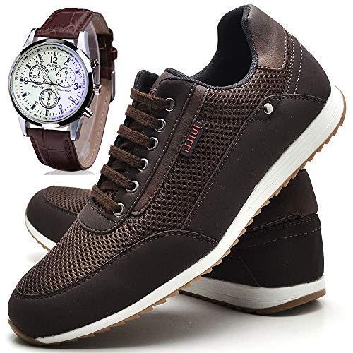 Sapatênis Sapato Casual Masculino Com Relógio JUILLI R1100DB Tamanho:44;cor:Marrom;gênero:Masculino