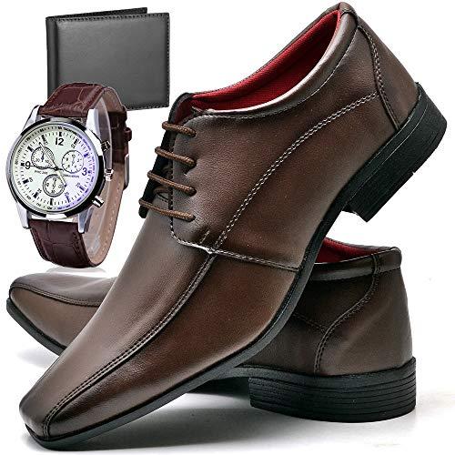 Sapato Social Com Relógio Carteira e Cadarço Masculino Top Flex R804DB Tamanho:43;cor:Marrom;gênero:Masculino