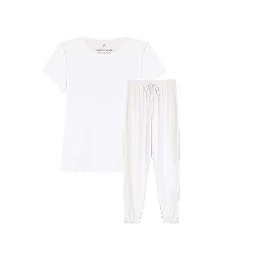 Conjunto Camiseta e Calça Loungewear Feminino; basicamente.; Branco PP