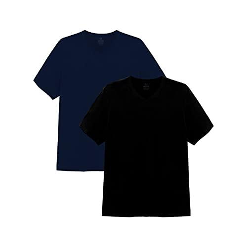 Kit 2 Camisetas Gola V Super Masculina; basicamente; Marinho/Preto G2