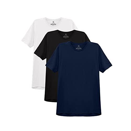 Kit 3 Camisetas Gola C Masculina; basicamente; Branco/Preto/Marinho M