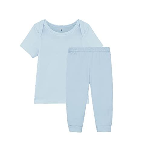 Conjunto Bebê Camiseta e Calça Sem Pé Unissex; basicamente.; Azul Ceu MB