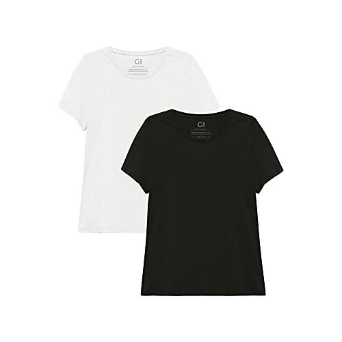 Kit 2 Camisetas basicamente. Lisa, feminino, Preto/Branco, G2