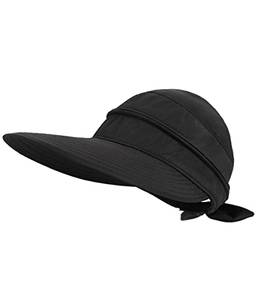 Chapéus para mulheres UPF 50+ protetor solar UV chapéu viseira de praia conversível (Preto)