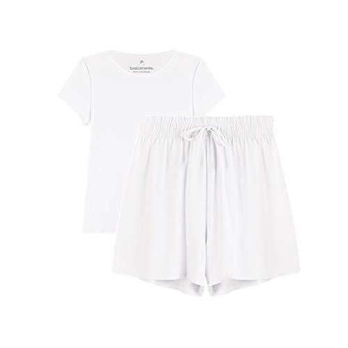 Conjunto Camiseta e Shorts Loungewear Feminino; basicamente.; Branco G