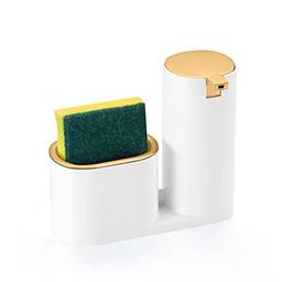 Dispenser para Detergente e Bucha, 320ml, C 17.8 x L 8 x A 14.6 cm, Branco com Dourado Fosco, Linha Conceito, Arthi