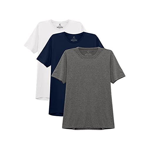 Kit 3 Camisetas Gola C Masculina; basicamente; Branco/Marinho/Mescla Escuro GG