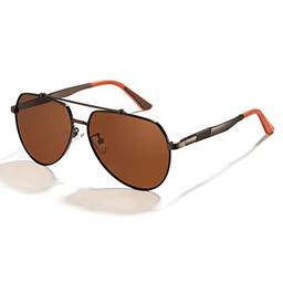 Cyxus Óculos de Sol para Masculino, Aviador Oculos de Sol Homens Lentes Polarizadas Protegem UV Antirreflexo Primavera Templos (2-armação bronzeada lente bronzeada)