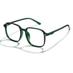 Cyxus Óculos de Luz Azul Feminino/Masculino Bloqueio de UV Oculos Anti Fadiga Ocular Lente Transparente Moldura Quadrado de Moda Quadrado (5- TR90 Moldura Verde 8076)