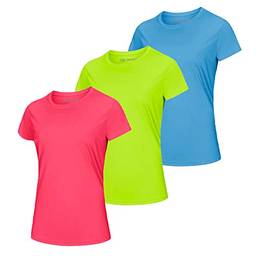 Kit 03 Camiseta Dry Fit Feminina Anti Suor - Linha Premium (GG, Rosa, Amarelo Fluor, Azul Fluor)