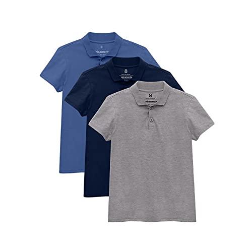Kit 3 Camisas Polo Menino; basicamente; Azul Oceano/Marinho/Mescla Claro 12